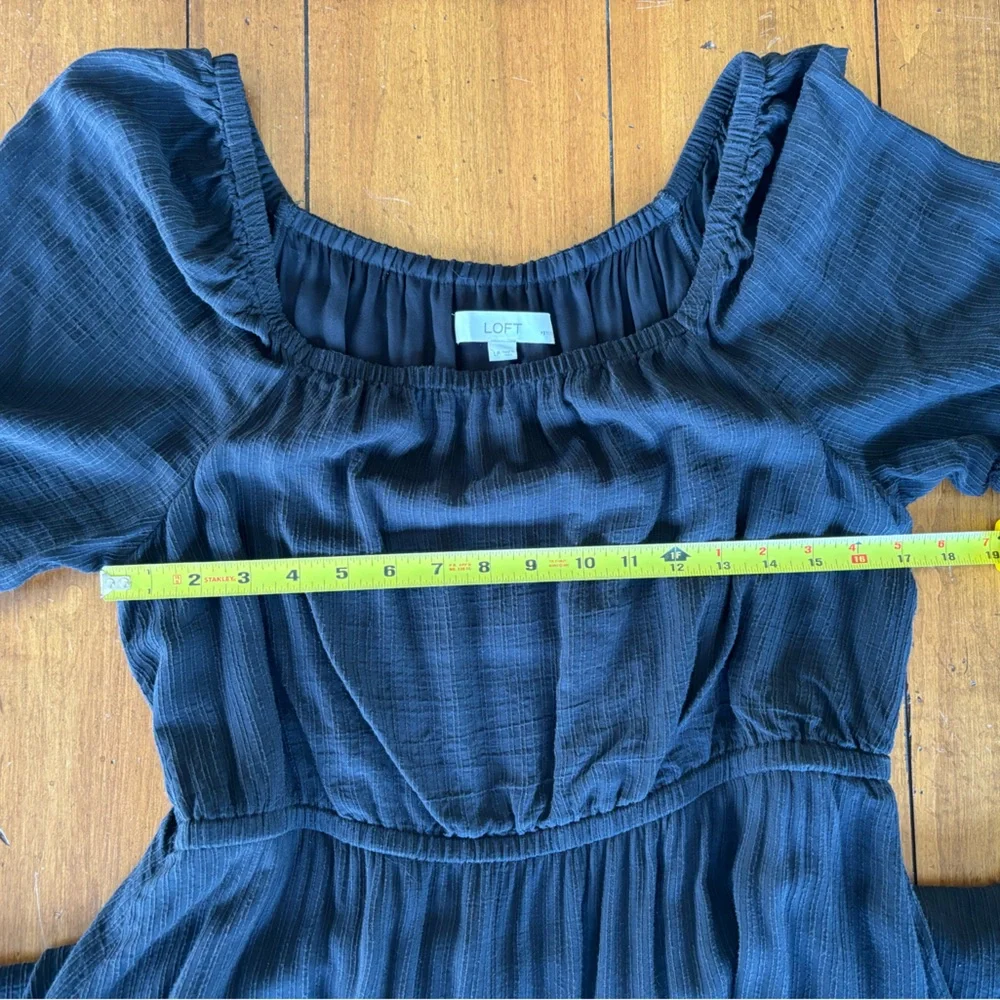 LOFT Black Gauze Scoop Neck Tiered Midi Dress - Picture 6 of 7